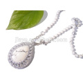 Collar colgante de perlas anudadas blancas con cuentas anudadas a mano